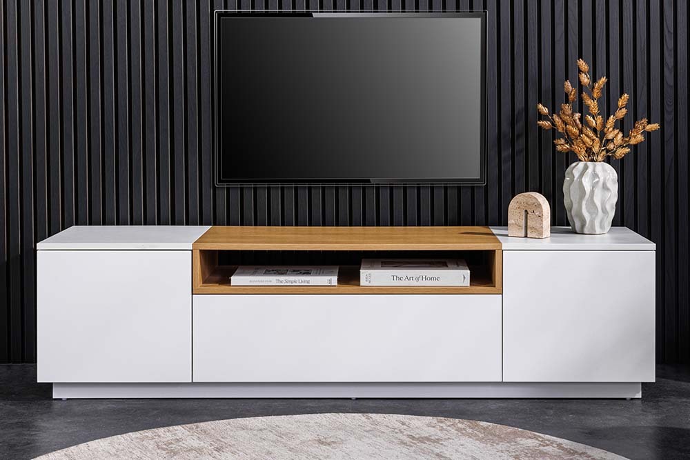 Modernes TV-Board LOFT 160cm weiß natur drei Fächer mit Schublade