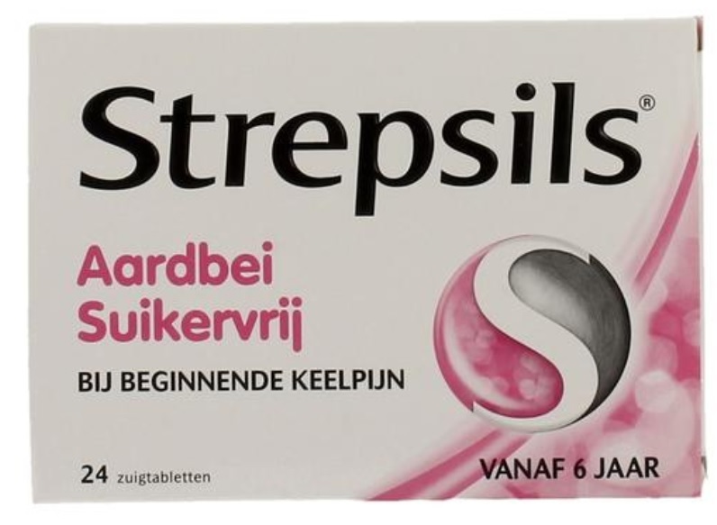 Strepsils Aardbei Suikervrij 24 zuigtabletten