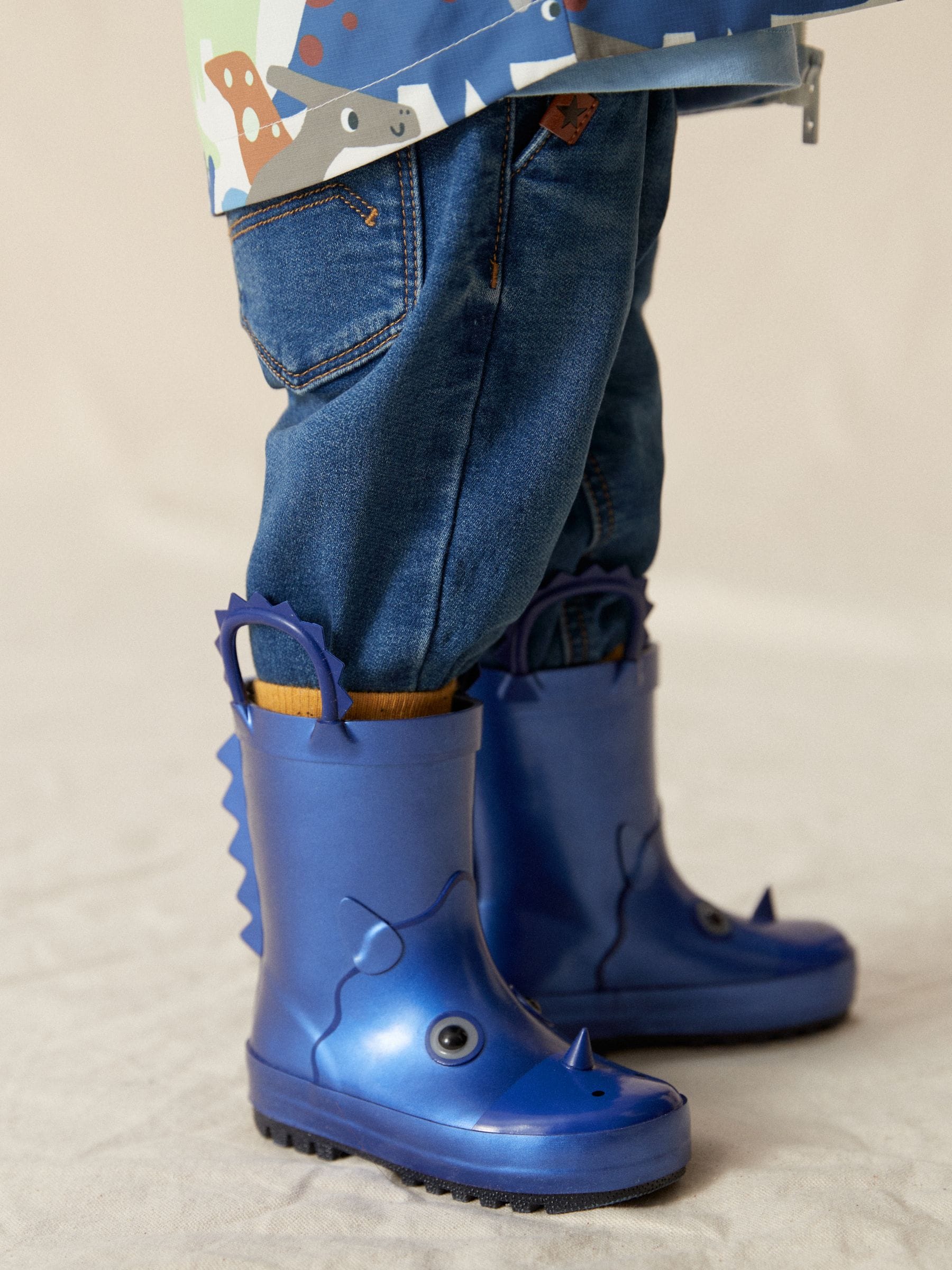 Metallic blauw met dinosaurus - Laarzen met handgreep