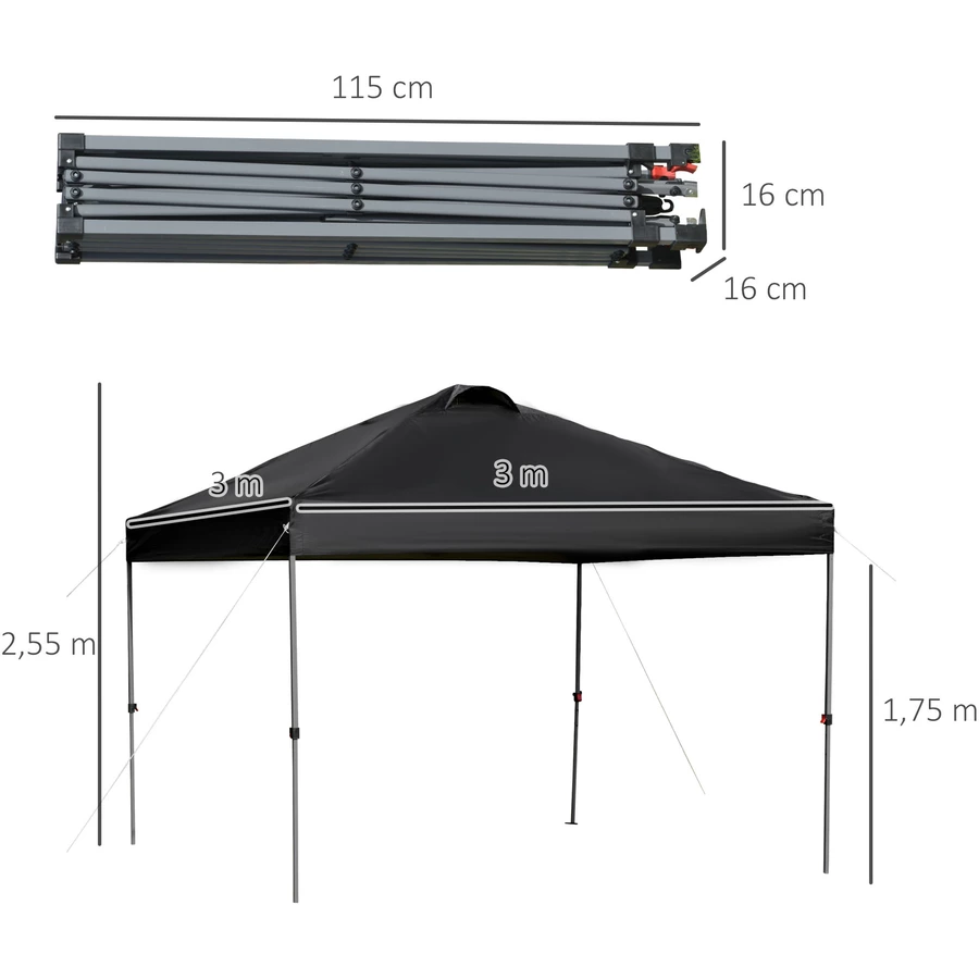 Outsunny Pop-Up-Pavillon zusammenfaltbar schwarz