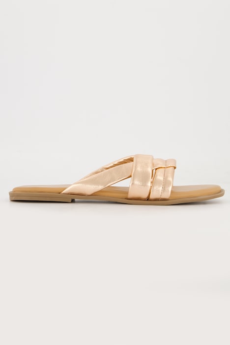 Leder-Pantoletten, Metallic-Riemen, Weite H