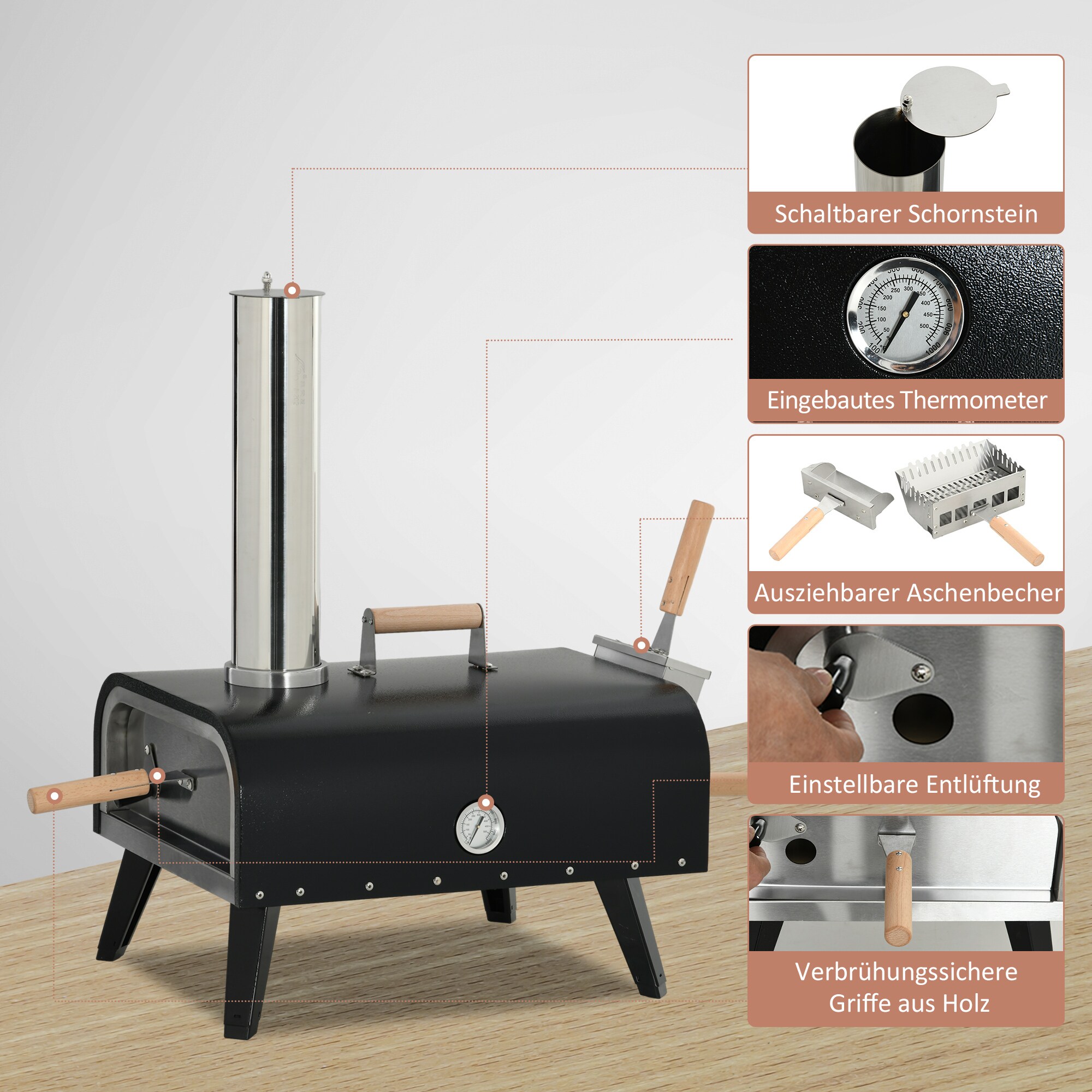 Outsunny Pizzaofen mit Griff schwarz 81L x 40B x 72H cm