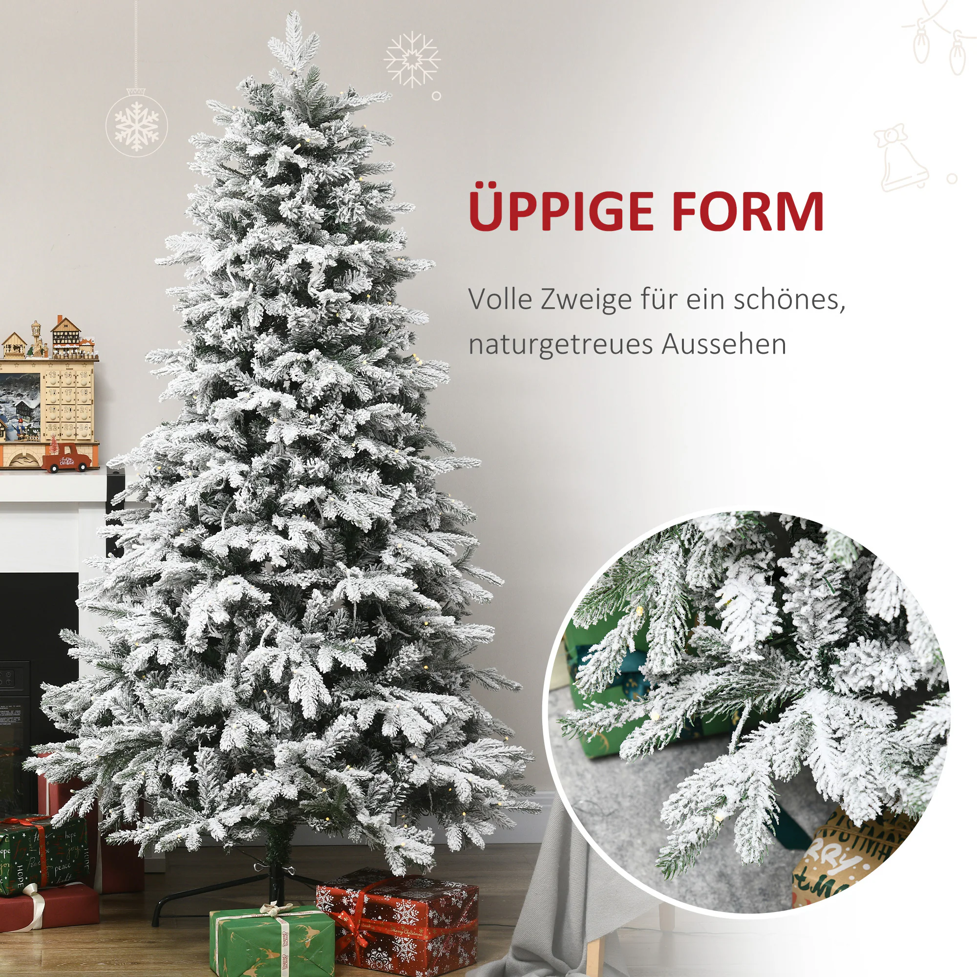 HOMCOM Künstlicher Weihnachtsbaum mit Kunstschnee und 888 Zweigen weiß 105L x 105B x 180H cm