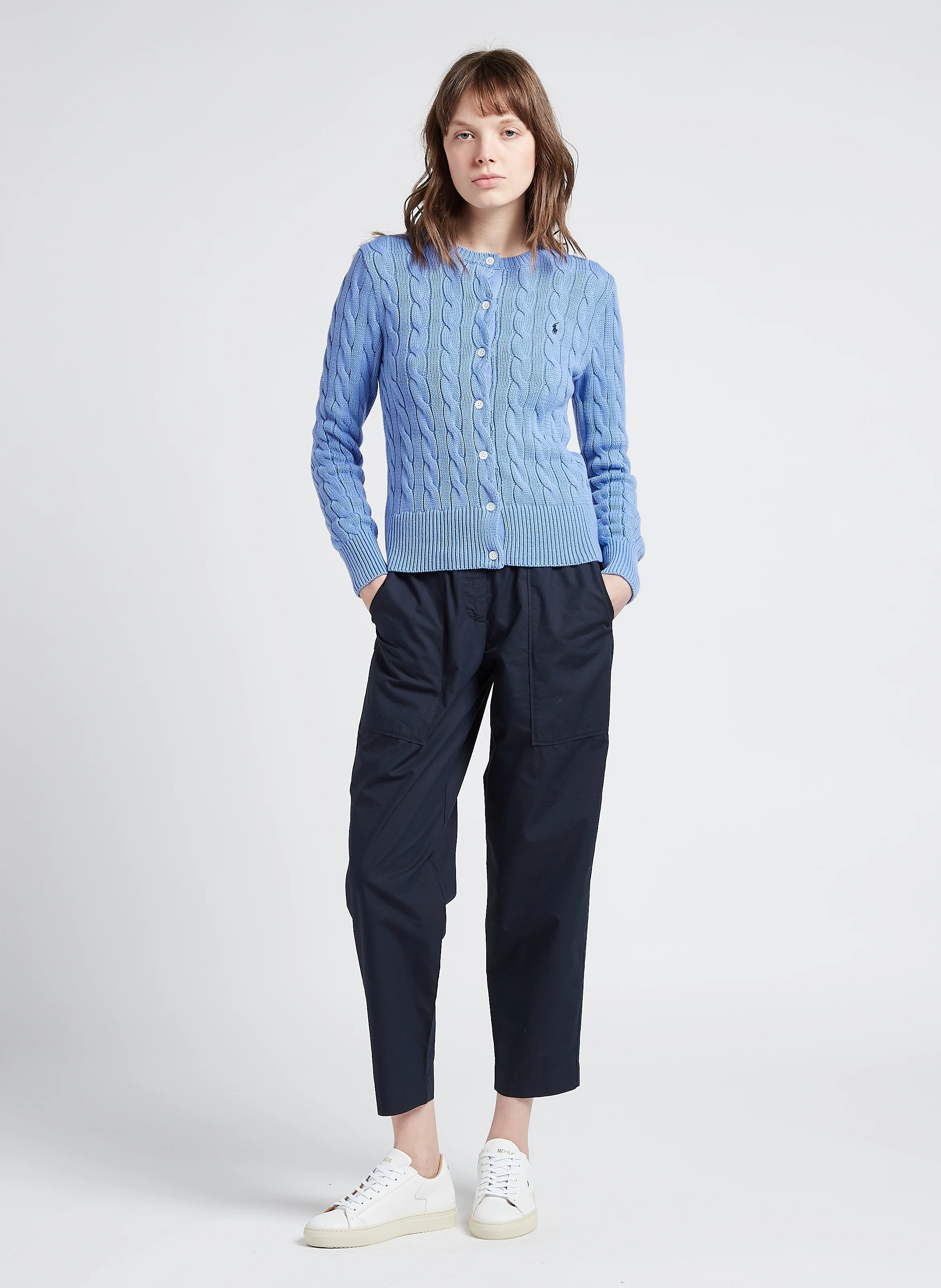 Gilet col rond en maille de coton torsadée | Bleu