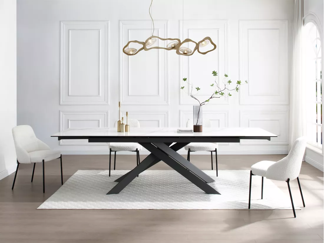 Lot de 2 chaises en tissu bouclette et métal noir - Blanc - LIAMONA