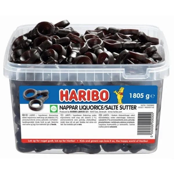 Haribo Salte Sutter 1,805 kg i plastbøtte