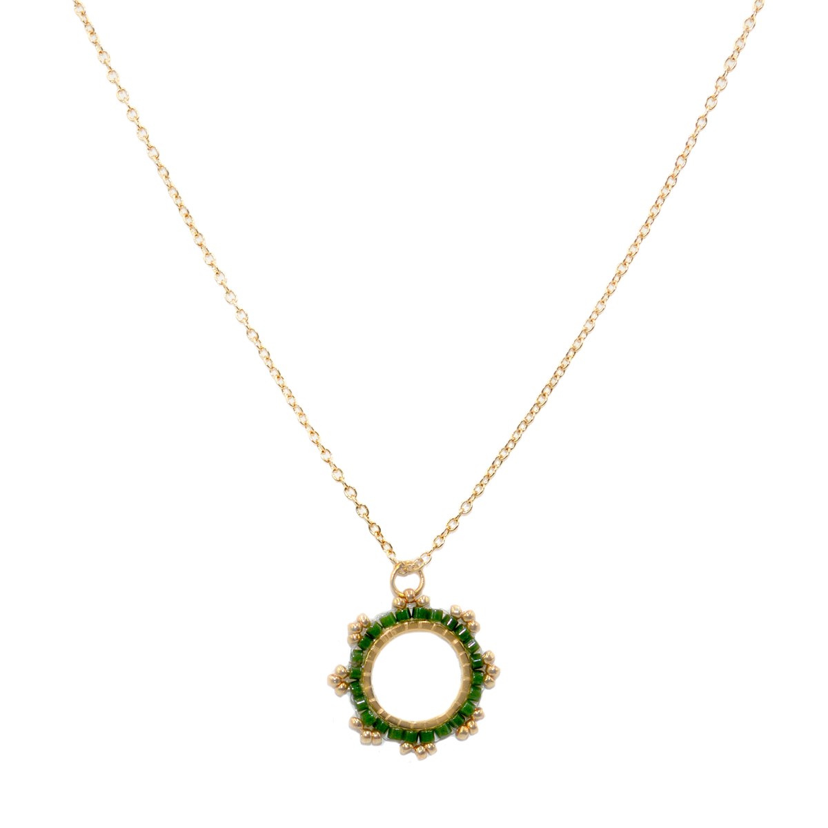 Collier avec pendentif tissé mains- Perles  miyuki Vert - doré à l'or fin