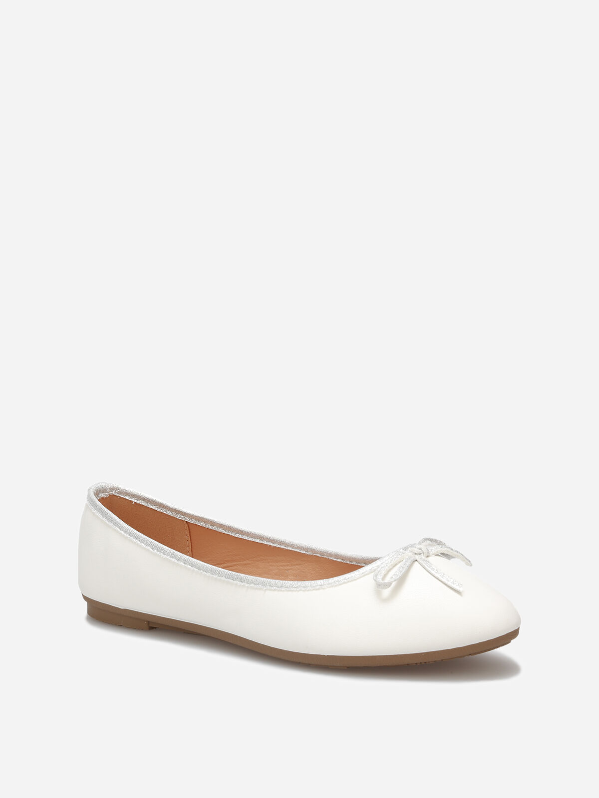 Ballerines à bout rond et nœud- Blanc