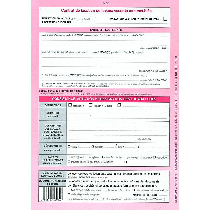 Formulaire Français Weber - 2 pages