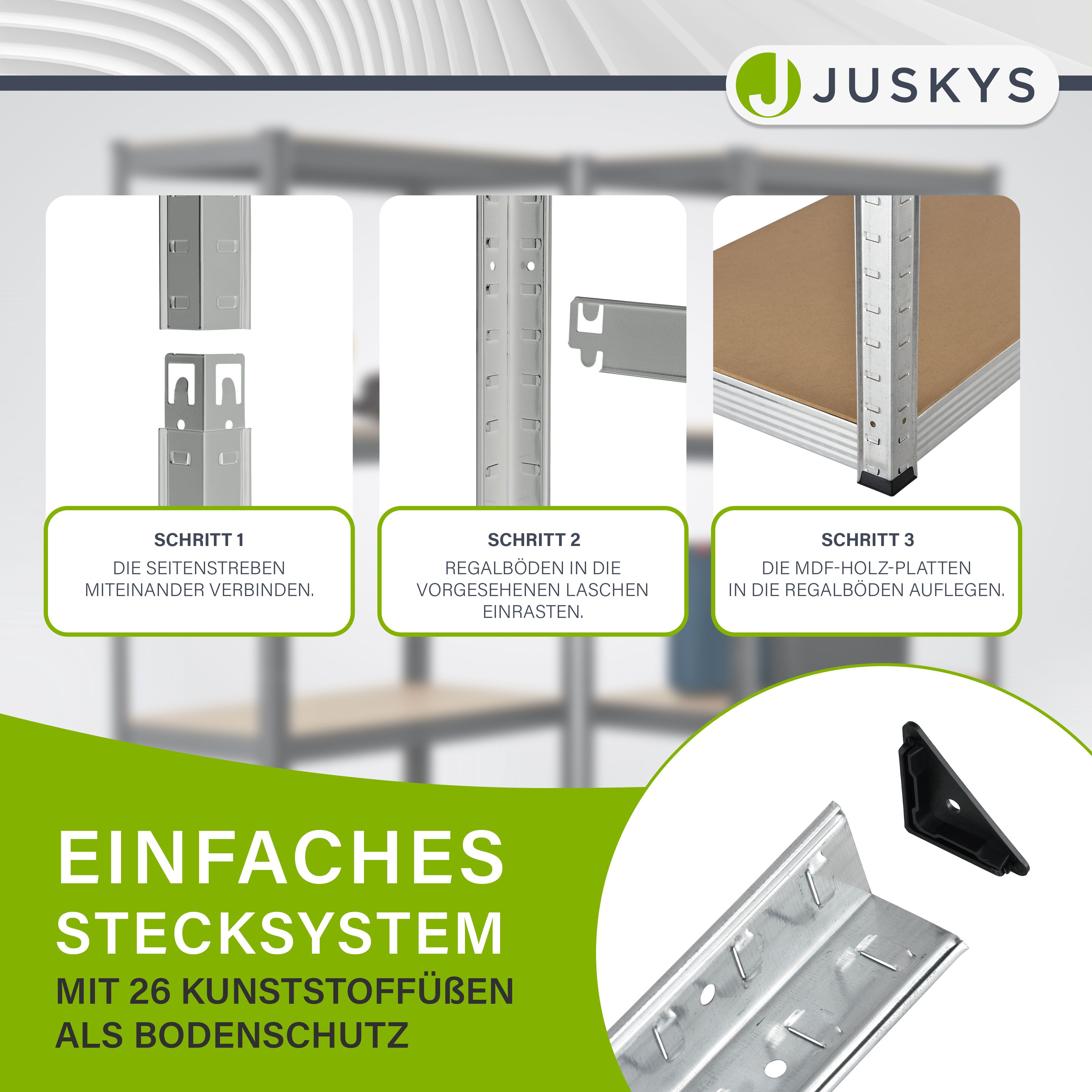 Juskys 3er Metall Regalsystem | 1 Eckregal & 2 Lagerregale | 15 Böden aus MDF Holz | 2625 kg