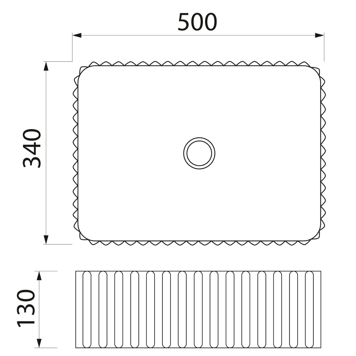 Sapho Picobello waskom rechthoekig met ribbel 50x35cm wit