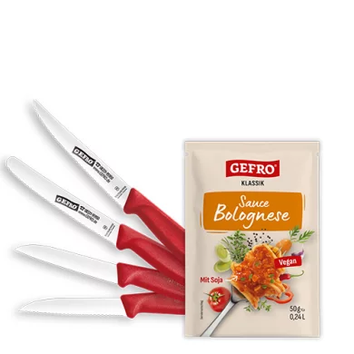 Hobby-Koch Messer-Set: 4 Kochmesser im Set + 50g Sauce Bolognese gratis