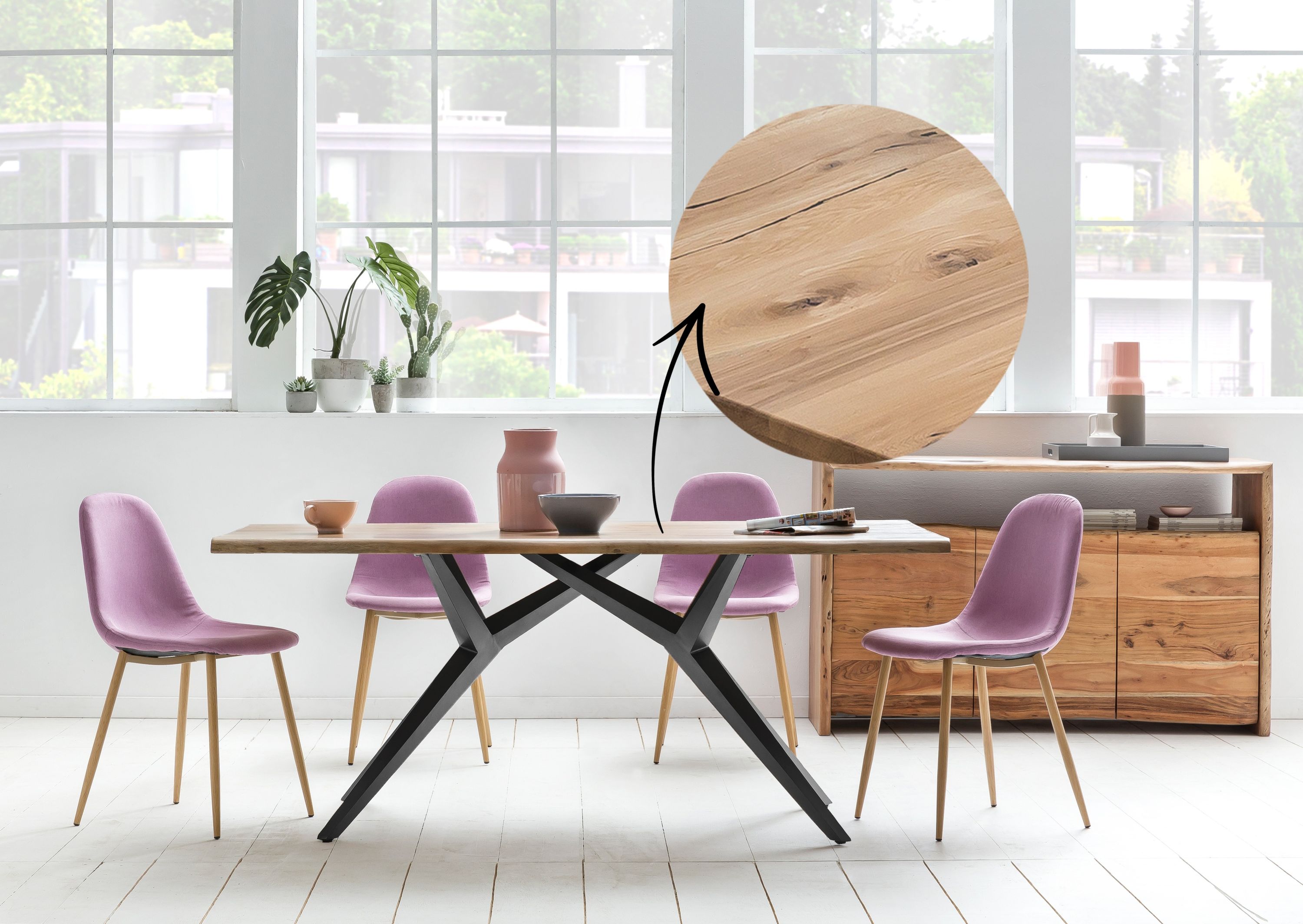 Tisch 220x100cm Wildeiche Metall Holztisch Esstisch Speisetisch Küchentisch
