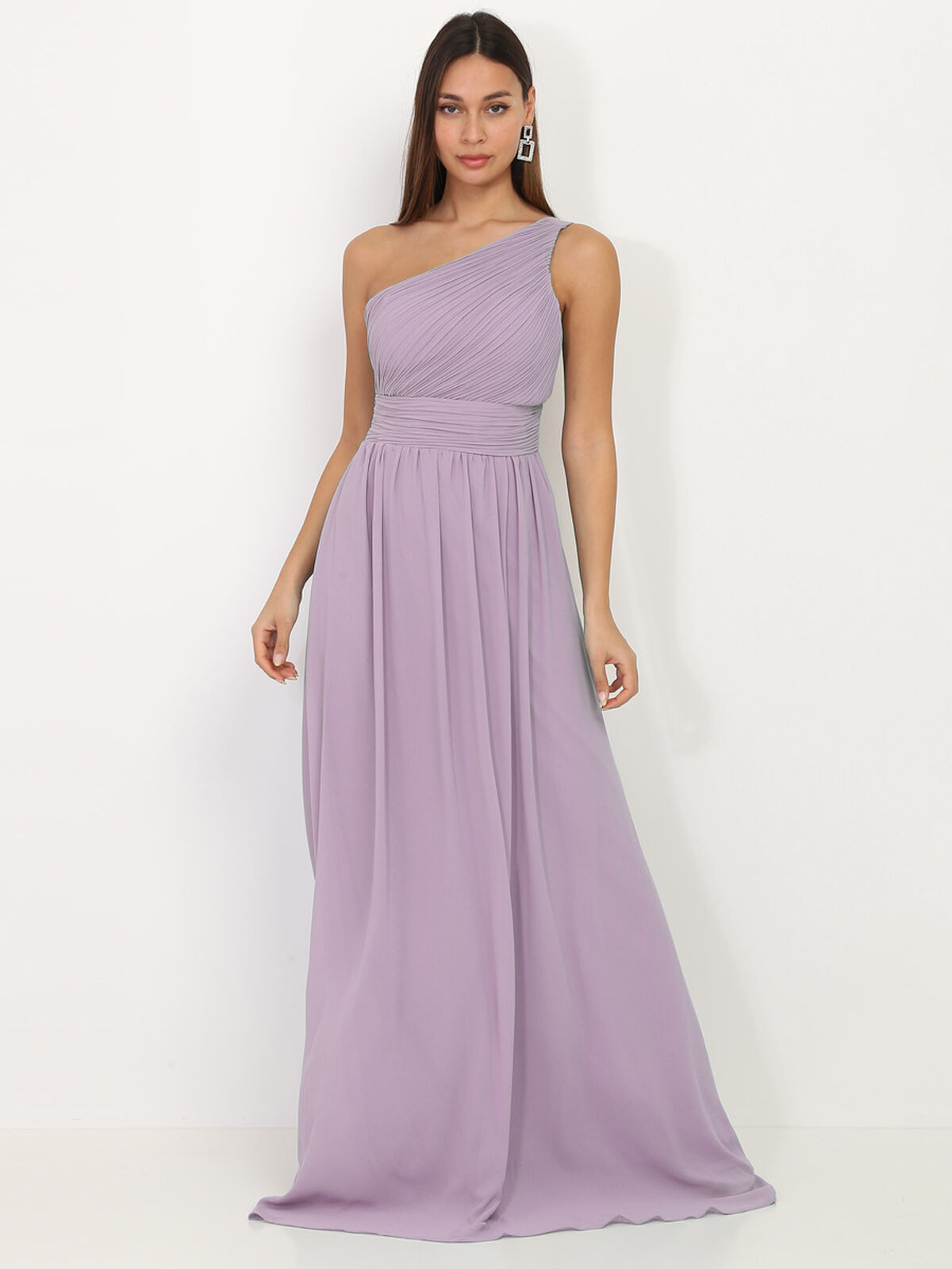 Robe longue drapée one shoulder- Violet