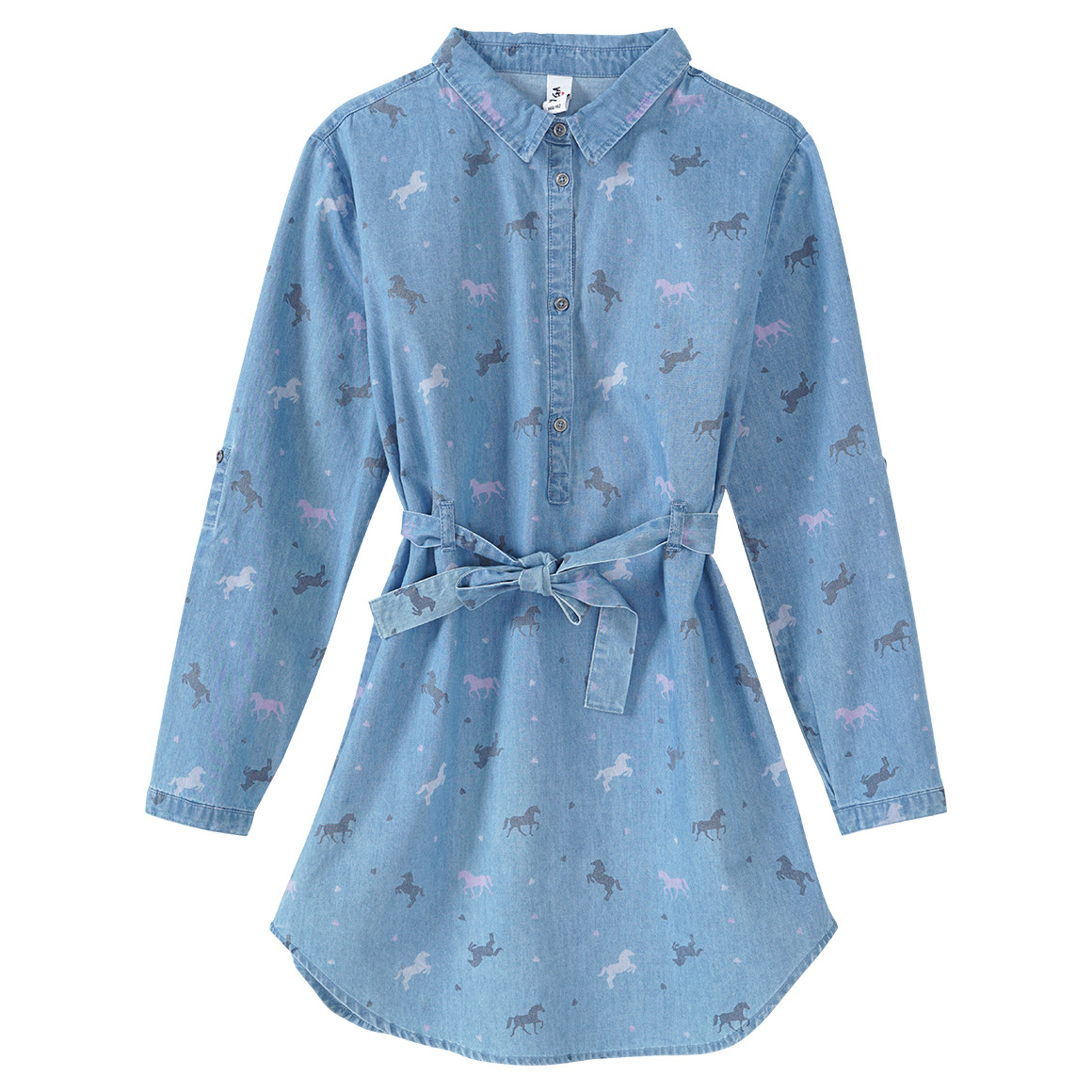 Yigga Mädchen Kleid mit Pferde-Allover hellblau