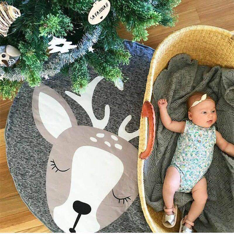 (Ø80cm) Baby Stoff Boden Kissen Runde Spielmatte Weiche Krabbel Decke Spiel Teppich - Hirsch