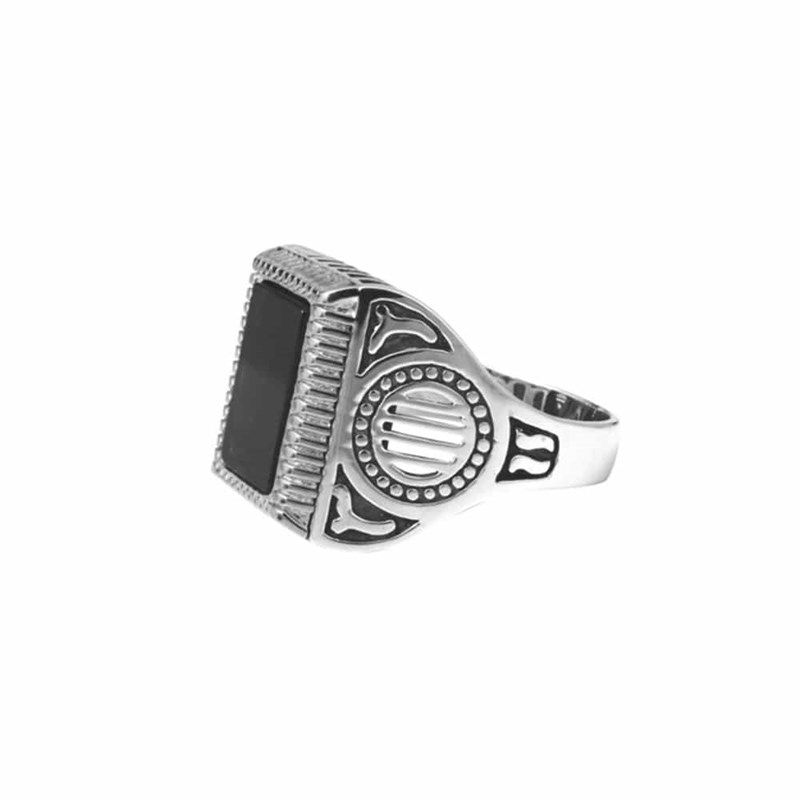 Chevalière Homme Argent Rock Love Agate Noire