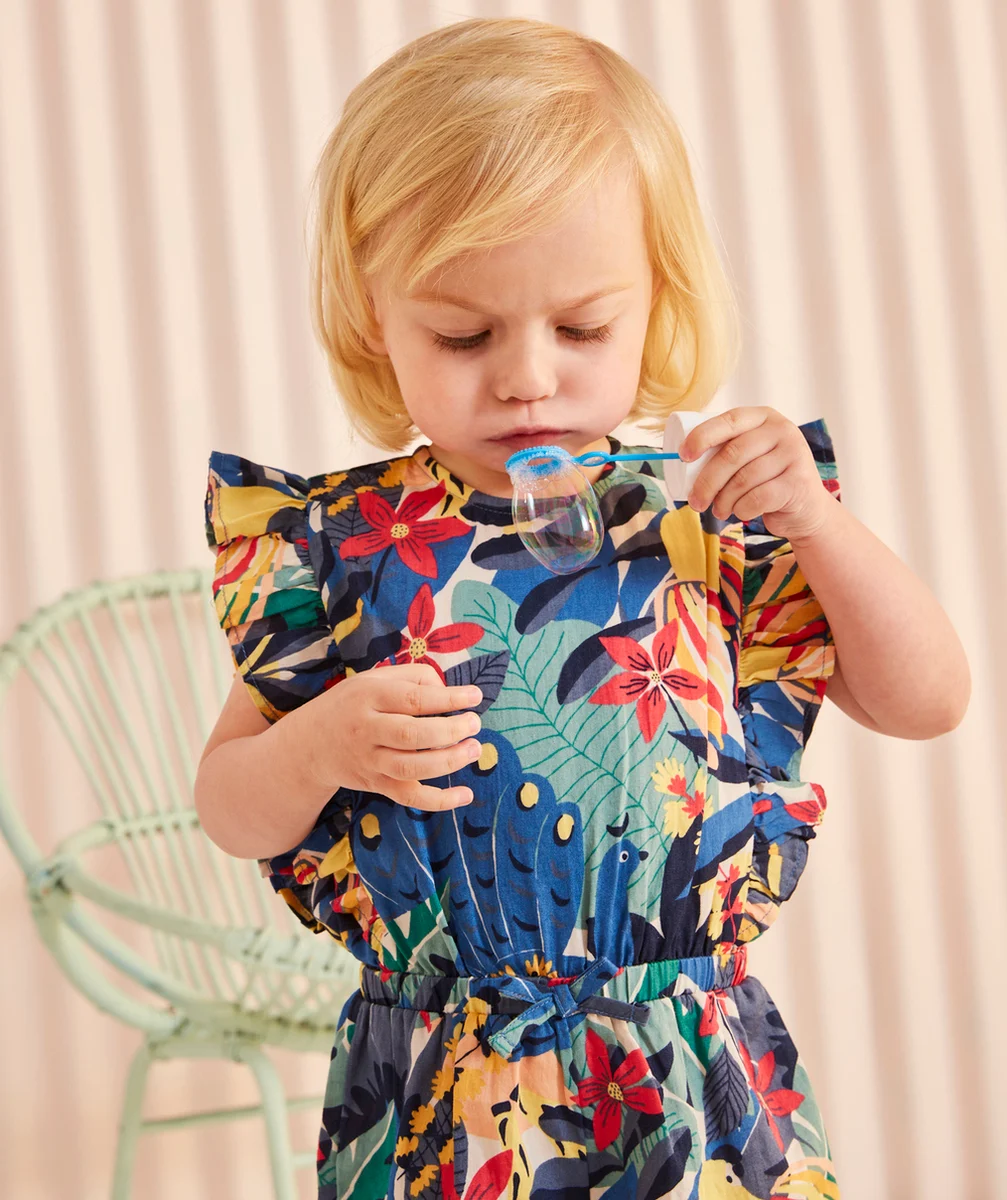 COMBISHORT BÉBÉ FILLE EN COTON IMPRIMÉ FLEURI ET VOLANTS