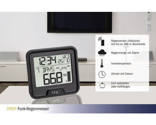 Draadloze regenmeter voor binnen en buiten, digitaal, batterijloos