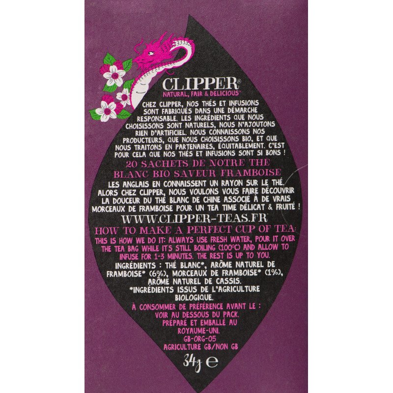 Thé blanc framboise bio Enchanting Clipper - Boîte de 20 sachets