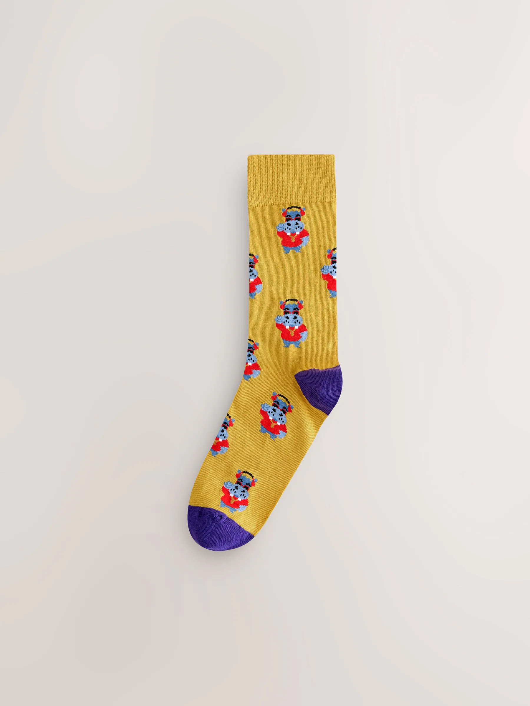 Helderrood/oranje/blauw - Set van 8 sokken met patroon