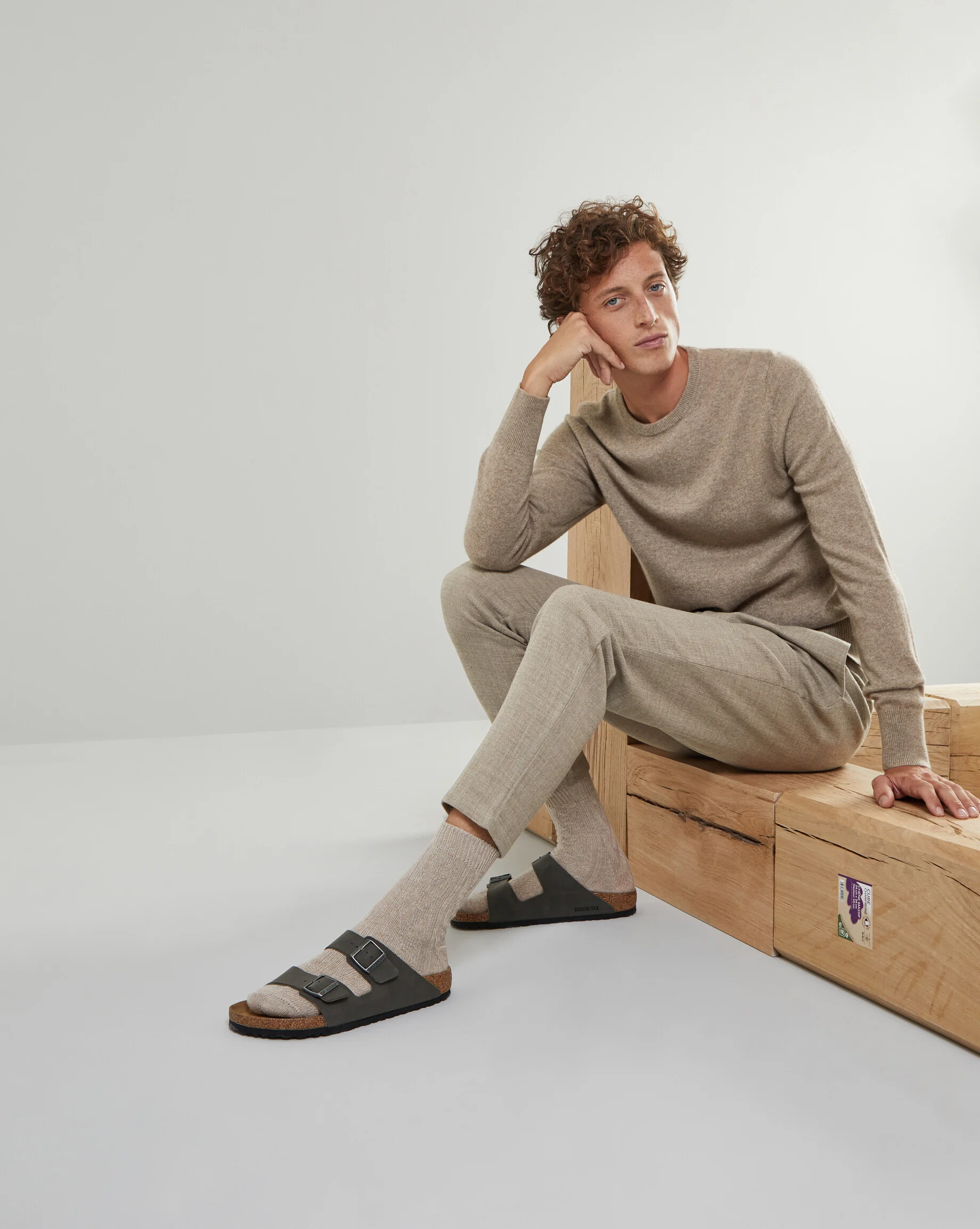 Pull homme col rond en cachemire 2 fils | Marron