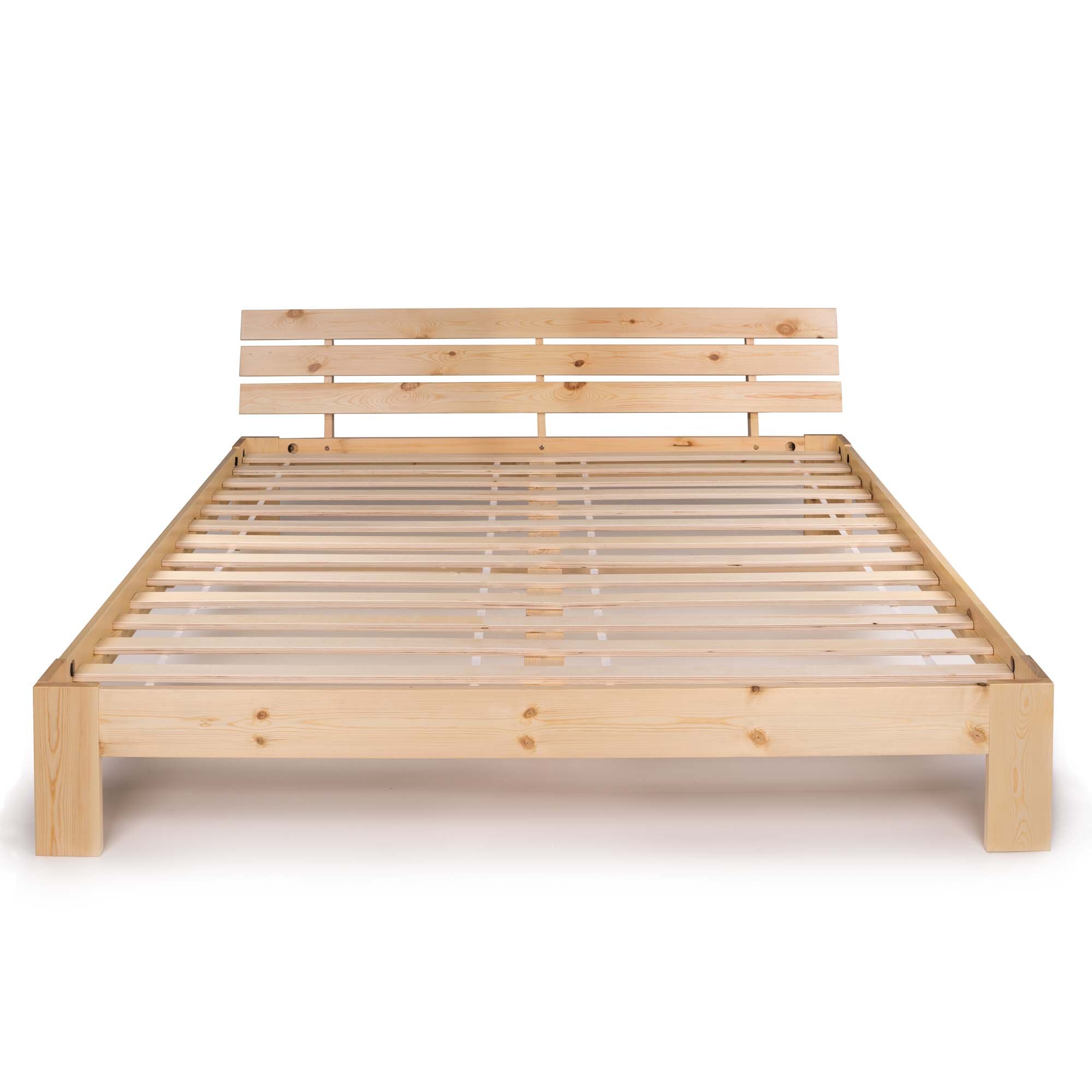 SANZARO Holzbett 140 x 200 cm - Massivholz Bett Kiefer Doppelbett Balkenbett Bettgestell Bettrahmen Lattenrost, Natur | Natur 140 x 200 cm