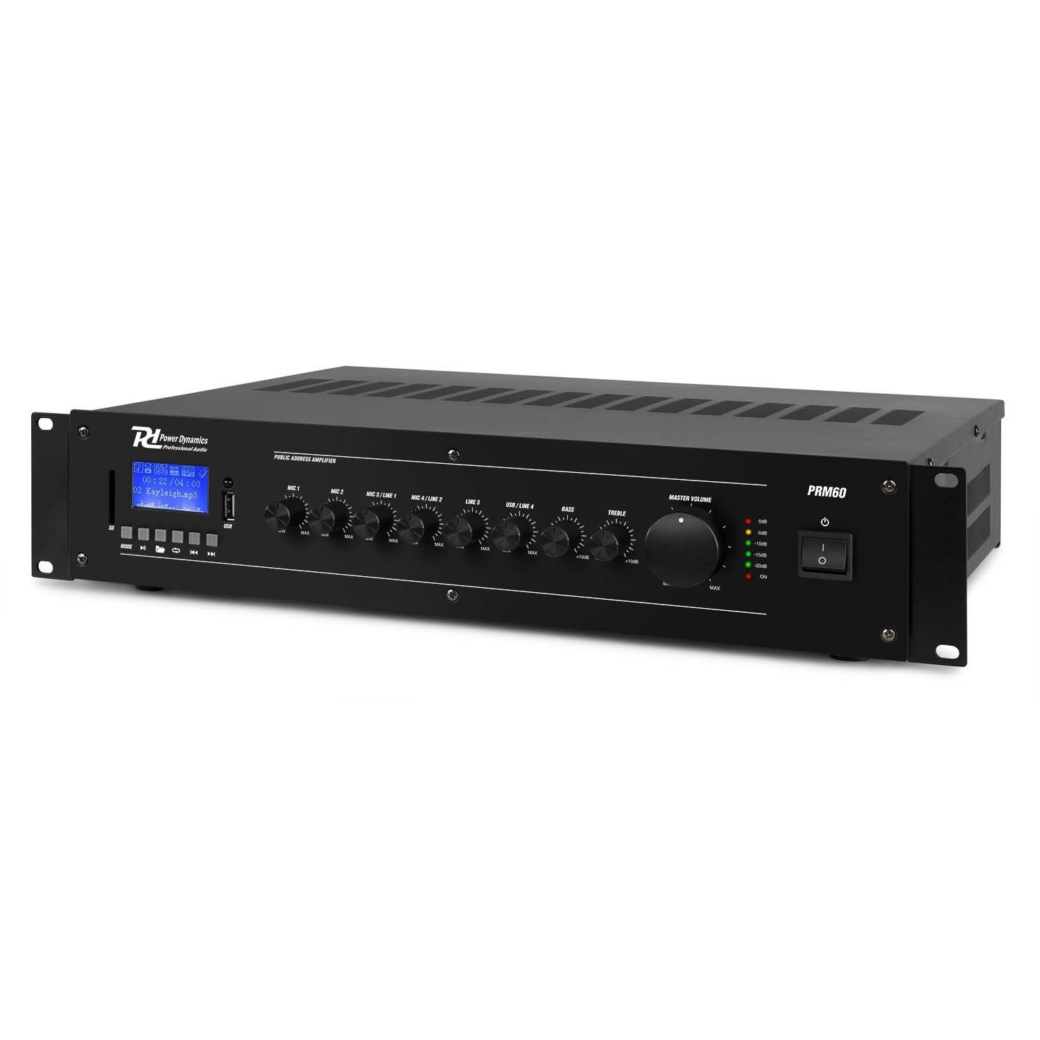 Power Dynamics PRM60 100V 6-kanaals 19-inch versterker - 60 Watt