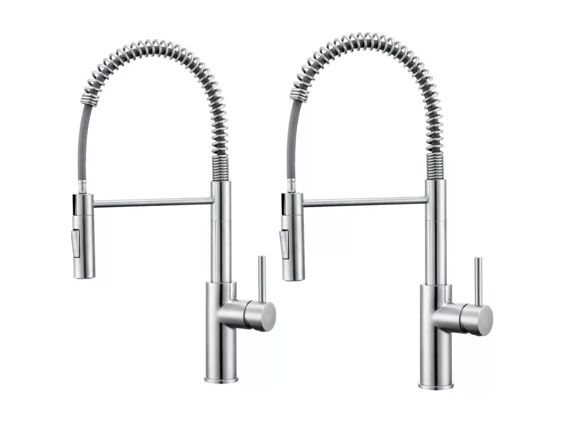 2PCS Mitigeur Cuisine à Ressort avec 2 Modes de Sortie D'eau Mitigeur de Evier avec Douchette Extractible Robinet Cuisine Pivotant à 360° Brossé