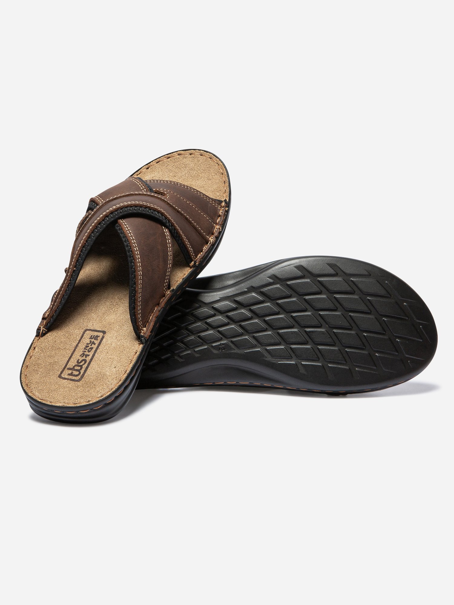 Sandales Homme Dessus Cuir Marron