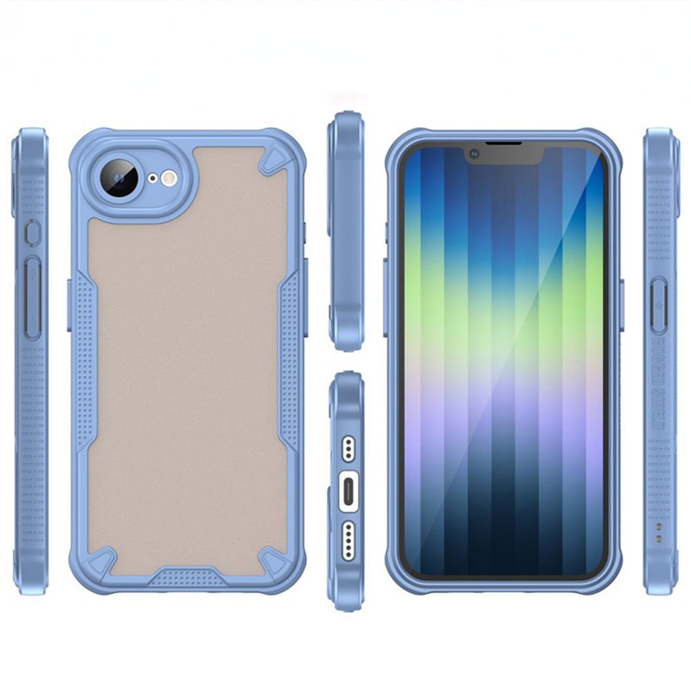 iPhone 16e Hybrid Bumper Hülle mit Air Cushion Fallschutz   Kameraschutz - Blau / Transparent (Matt)