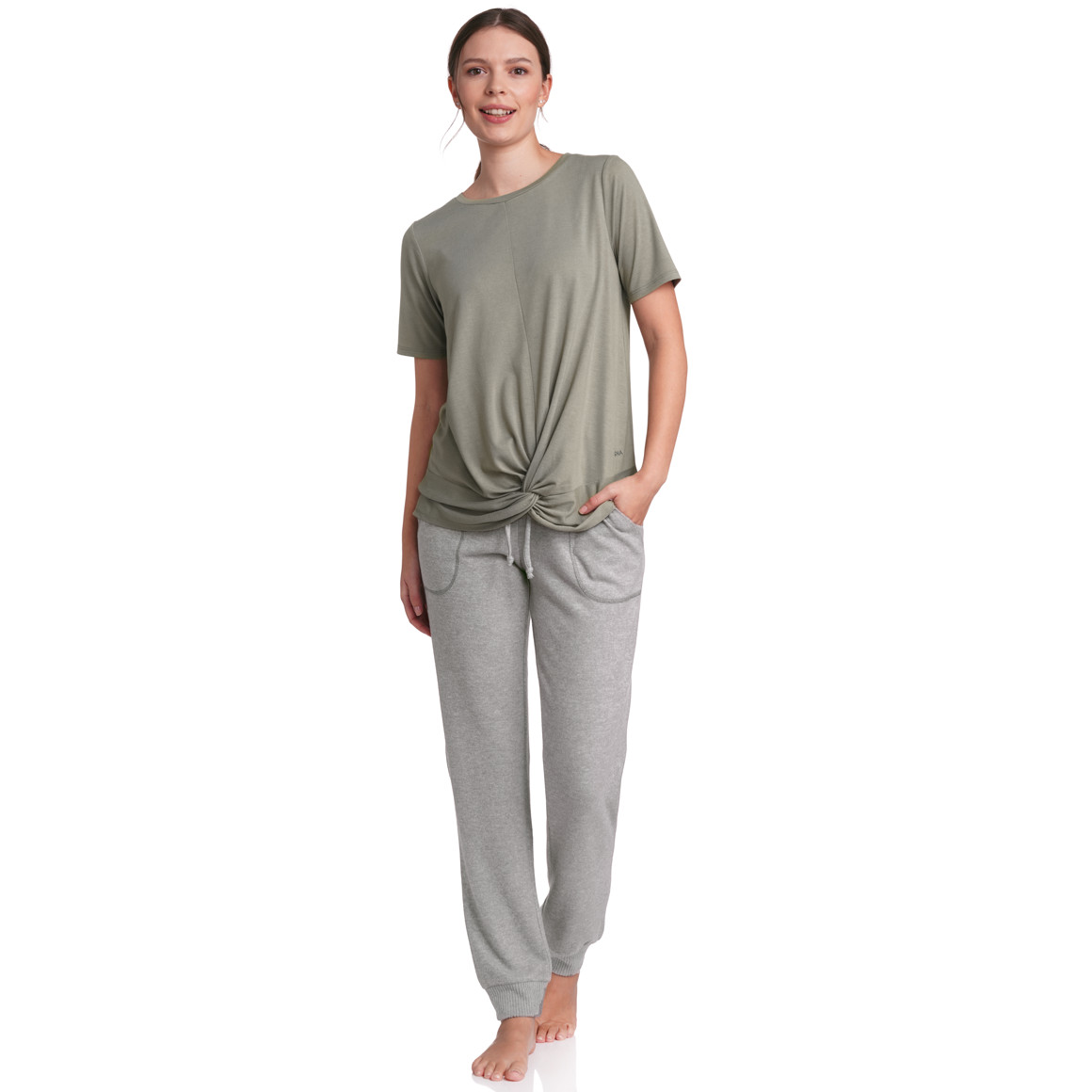 Gina Sports Damen Yoga-T-Shirt mit Knotendetail oliv