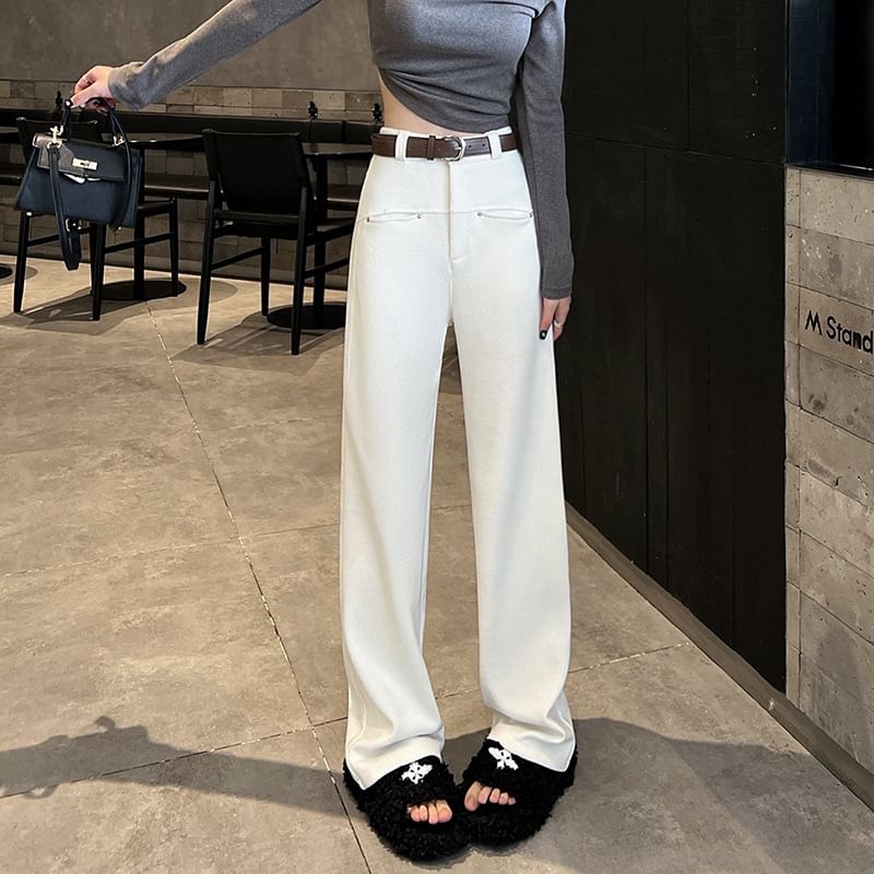 Jaqmine - Corduroy broek met hoge taille en wijde pijpen
