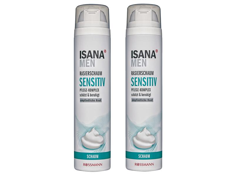 Isana men Rasierschaum Sensitiv 2 x 300 ml Pflegender Rasierschaum mit hautberuhigender Pflege-Formel für empfindliche Männerhaut