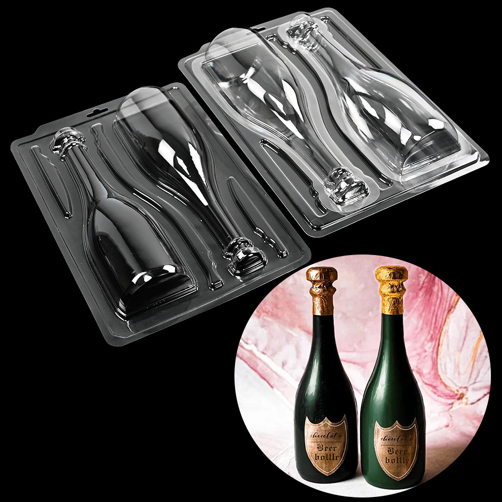 (30x8cm) 2-fach 3D Schokoladen Giess Form DIY Dessert Dekoration - Champagner Flasche