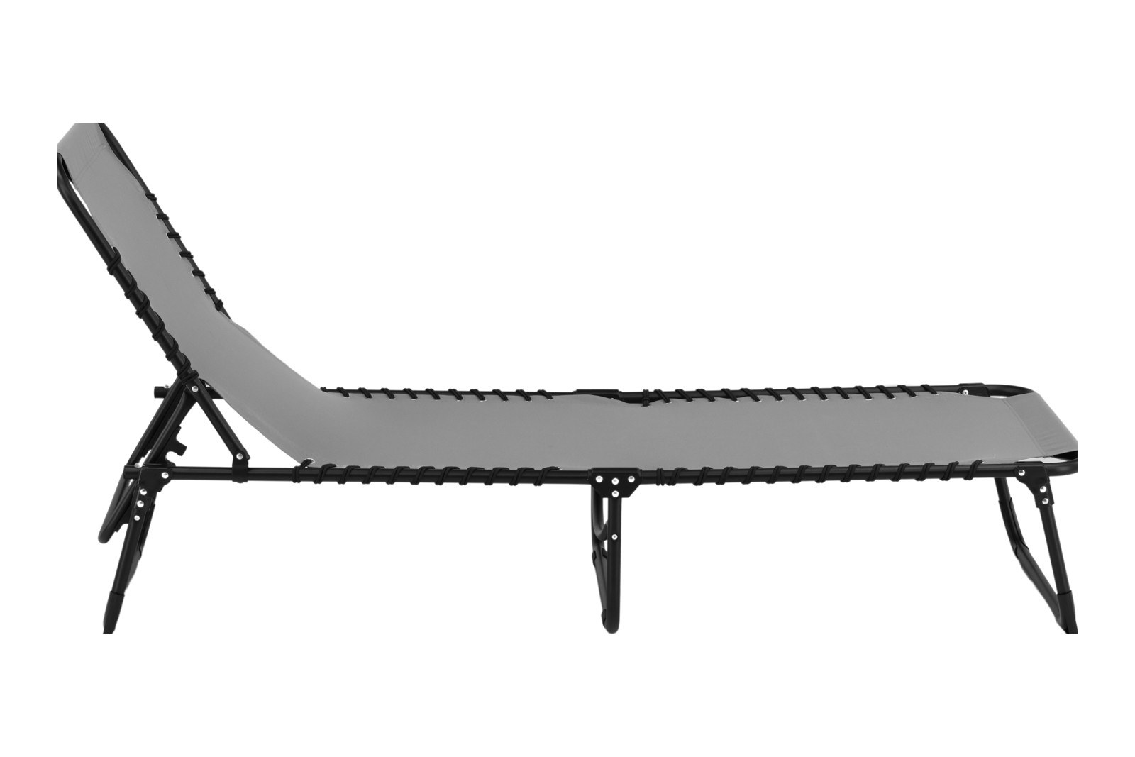 Majken solseng Sammenleggbar solseng med sortlakkert understell og grått tekstil.