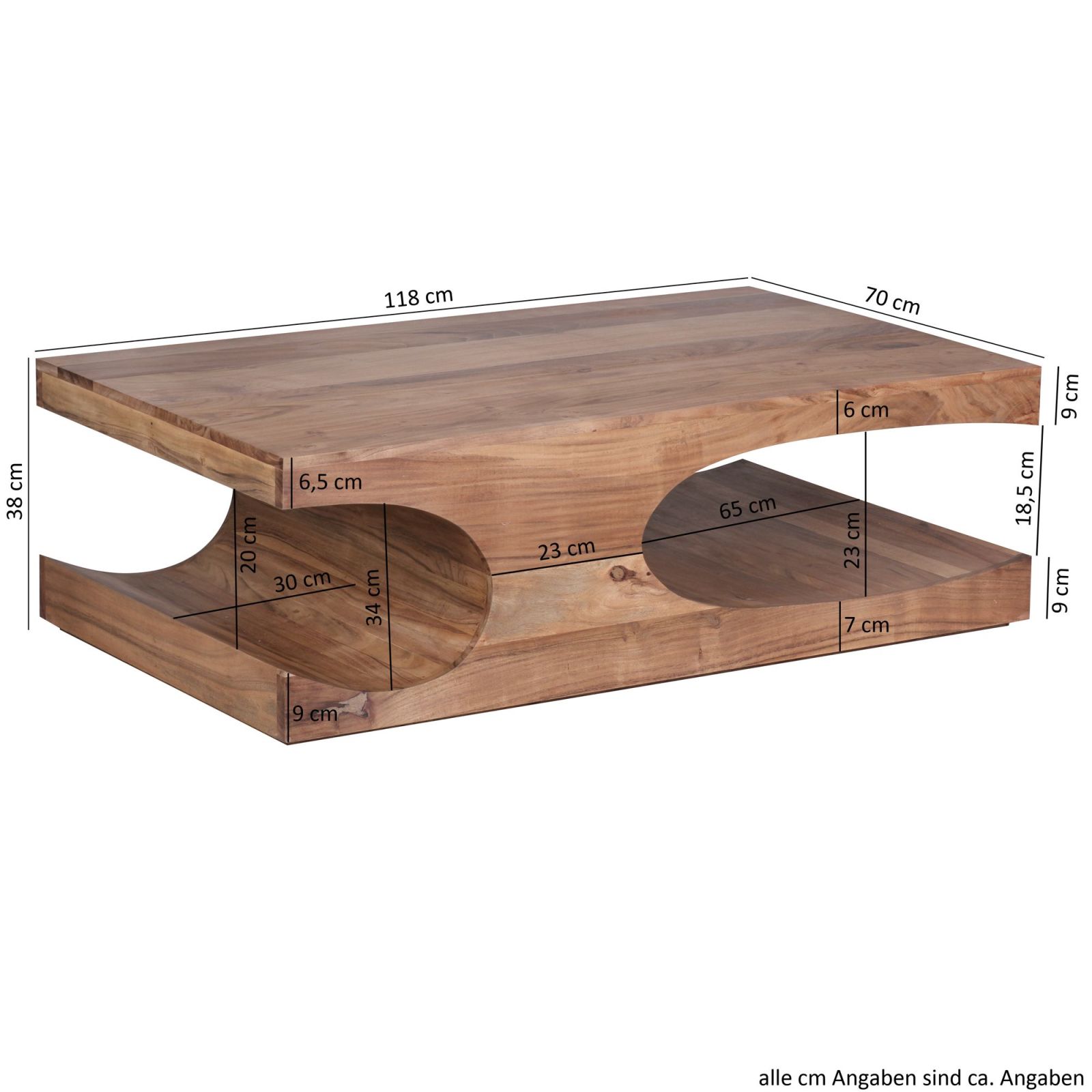 Couchtisch - Akazie massiv - 118 cm