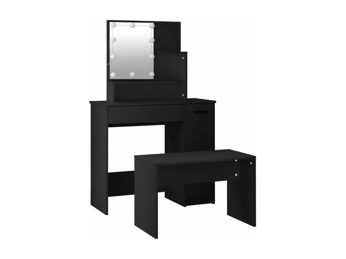Ensemble de coiffeuse avec LED Noir Bois d'ingénierie