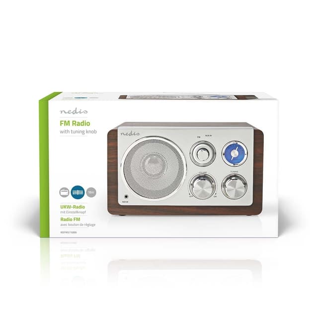 Nedis FM-radio | Borddesign | FM | Strømforsyning | Analog | 15 W | IP20 | Brun