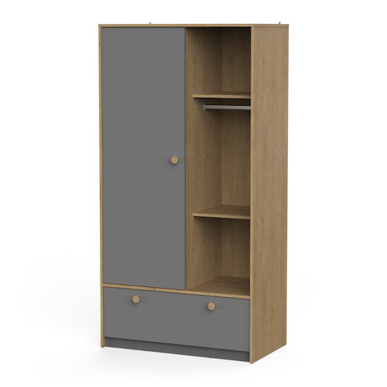 Gabin Armoire 1 porte + 1 tiroir   Chêne hamilton / Gris graphite        de               CBA Meubles