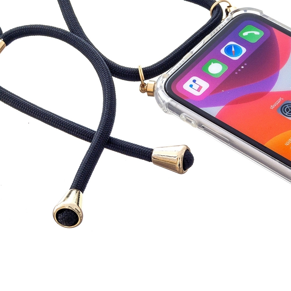iPhone 12 / iPhone 12 Pro Necklace Gummi Hülle Air Cushion Fallschutz   Handykette (150cm) - Schwarz / Gold
