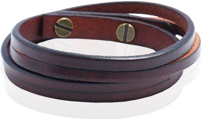 Mendes Wikkelarmband - Glad Leer - Bruin - Verstelbaar