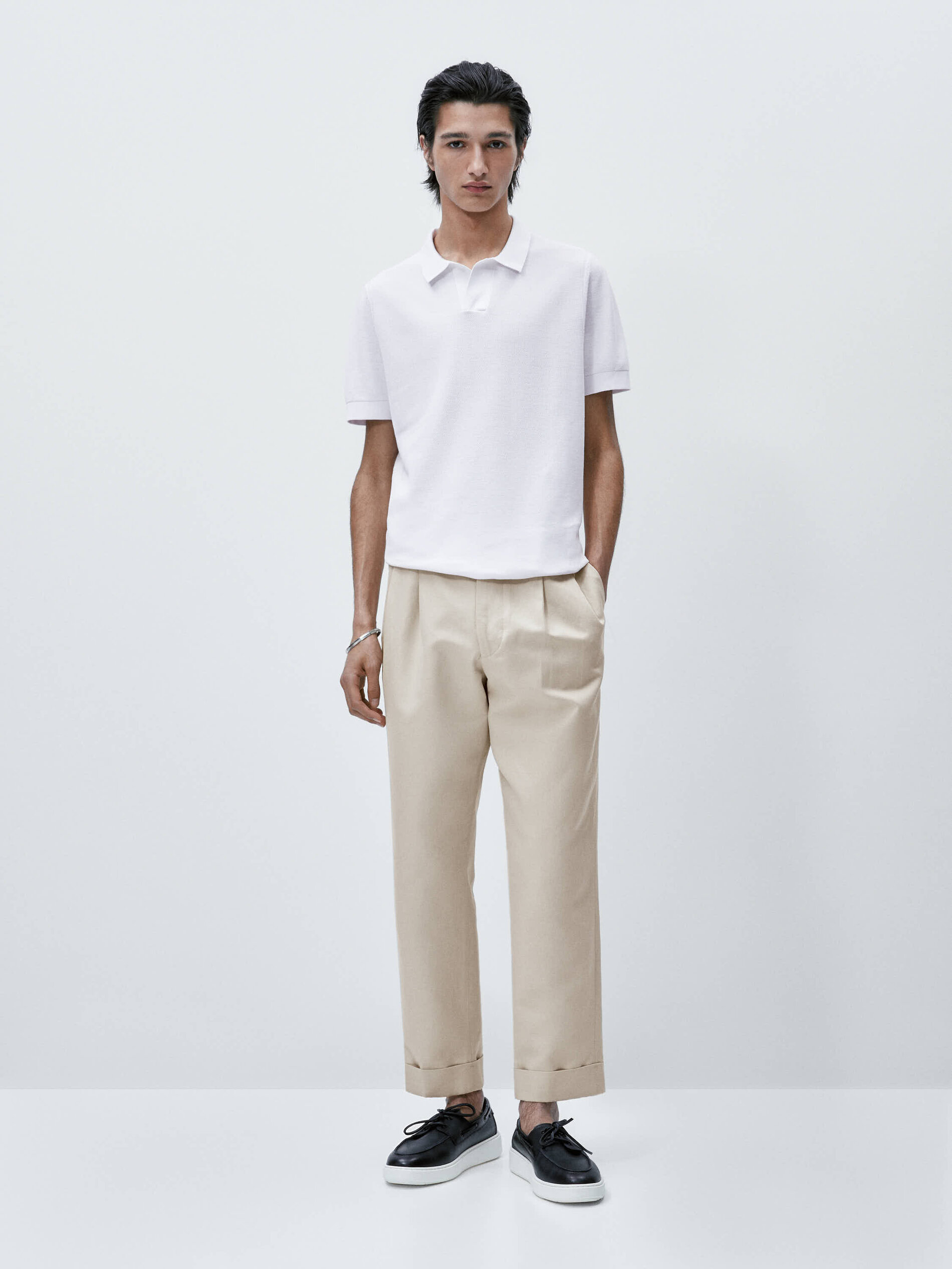 Camisa polo em malha favo de mel - BRANCA