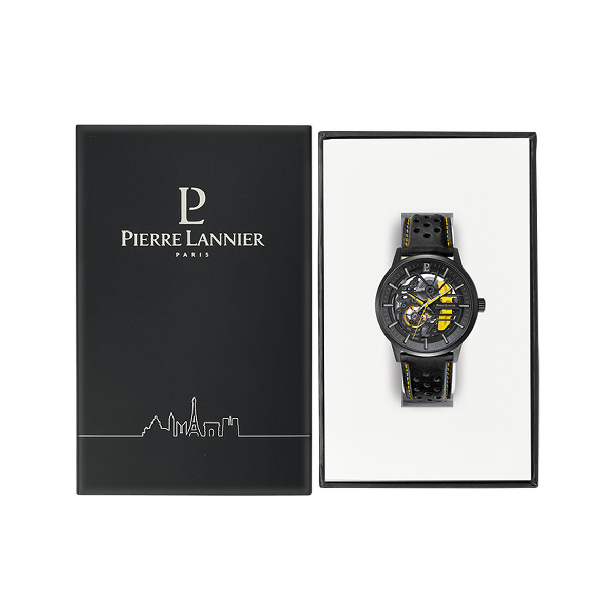 Montre PIERRE LANNIER Paddock homme automatique, bracelet cuir noir