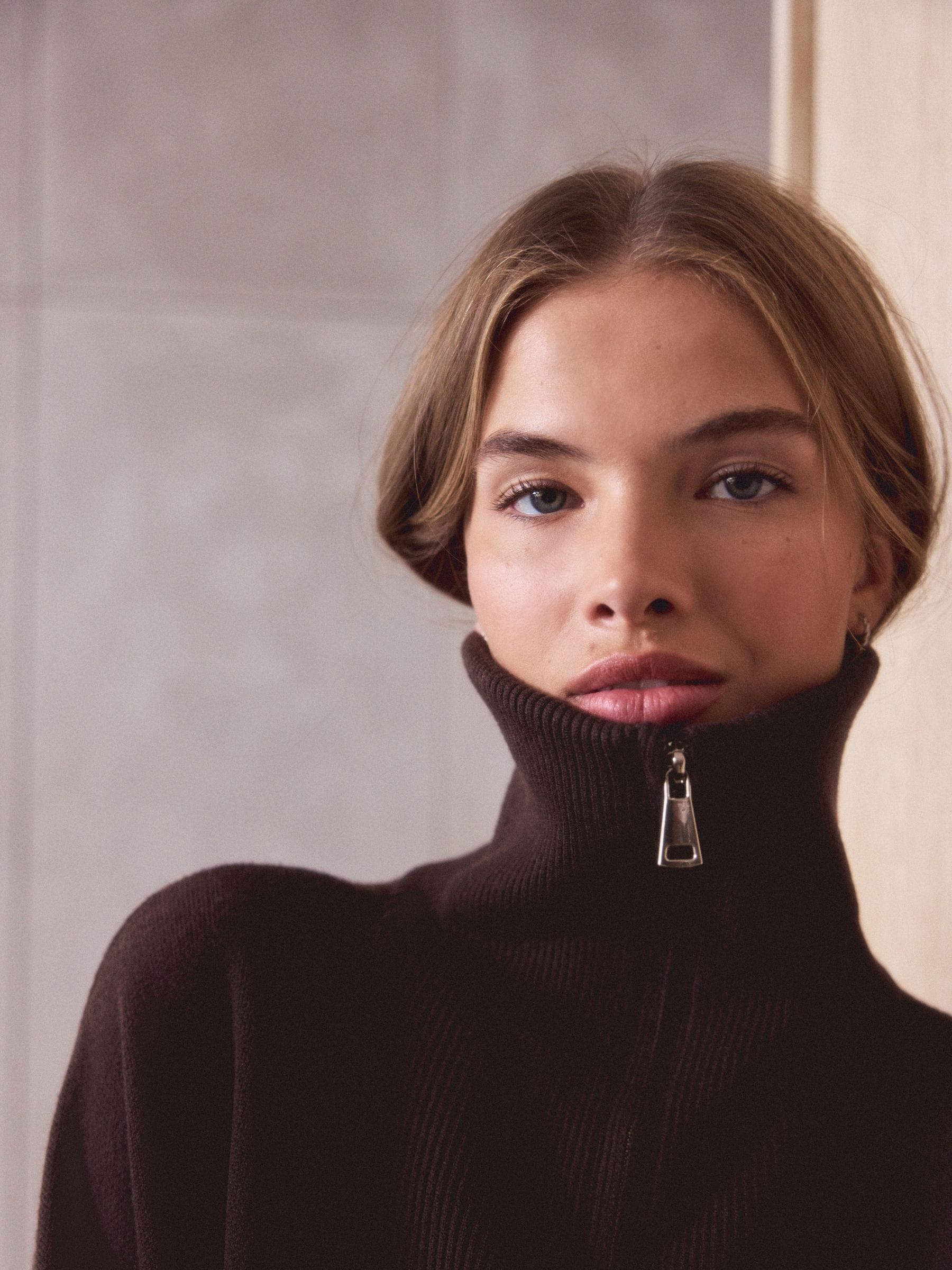 Chocoladebruin - Half Zip Knitted Jumper