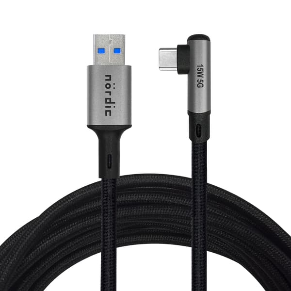NÖRDIC VR Link-kabel 5m USB3.2 Gen1 USB-C til A 5Gbps 3A hurtiglading Quest 2 Super Speed ​​​​USB Svart