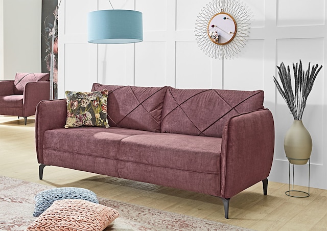 Sofa NOVARA 2,5-sitzig Stoffbezug Aubergine
