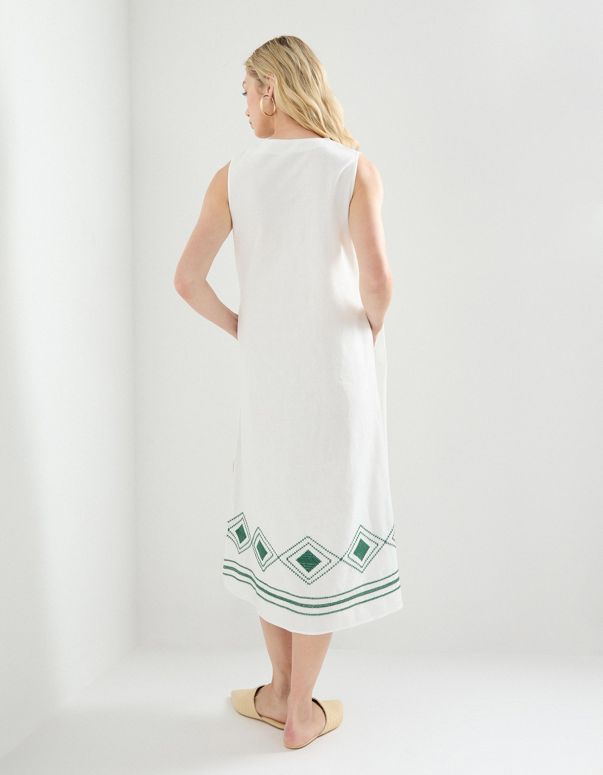 Vestido com Linho, Mulher, Bege Claro
