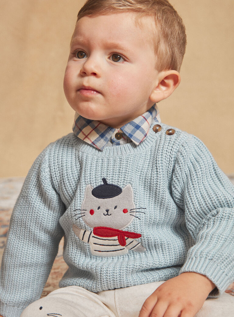 Pull bleu-gris en tricot