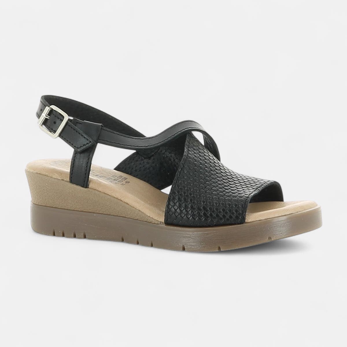 Sandales à talon compensé Femme en cuir noir